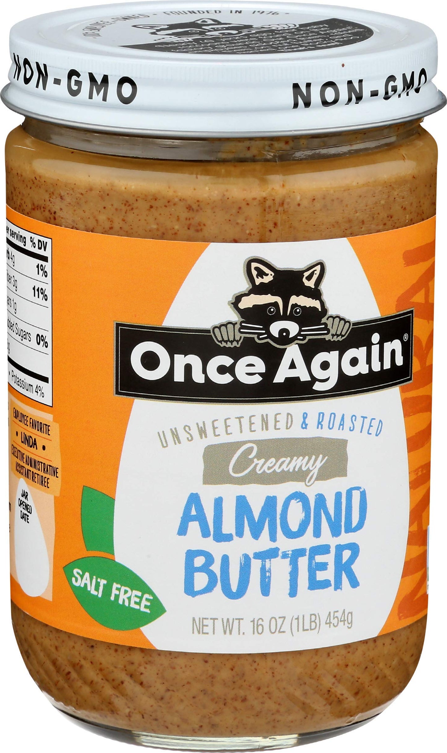Once Again Natural Creamy Almond Butter, 16Oz - Roasted - Salt Free, Unsweetened - Gluten Free Certified, Peanut Free, Vegan, Ko