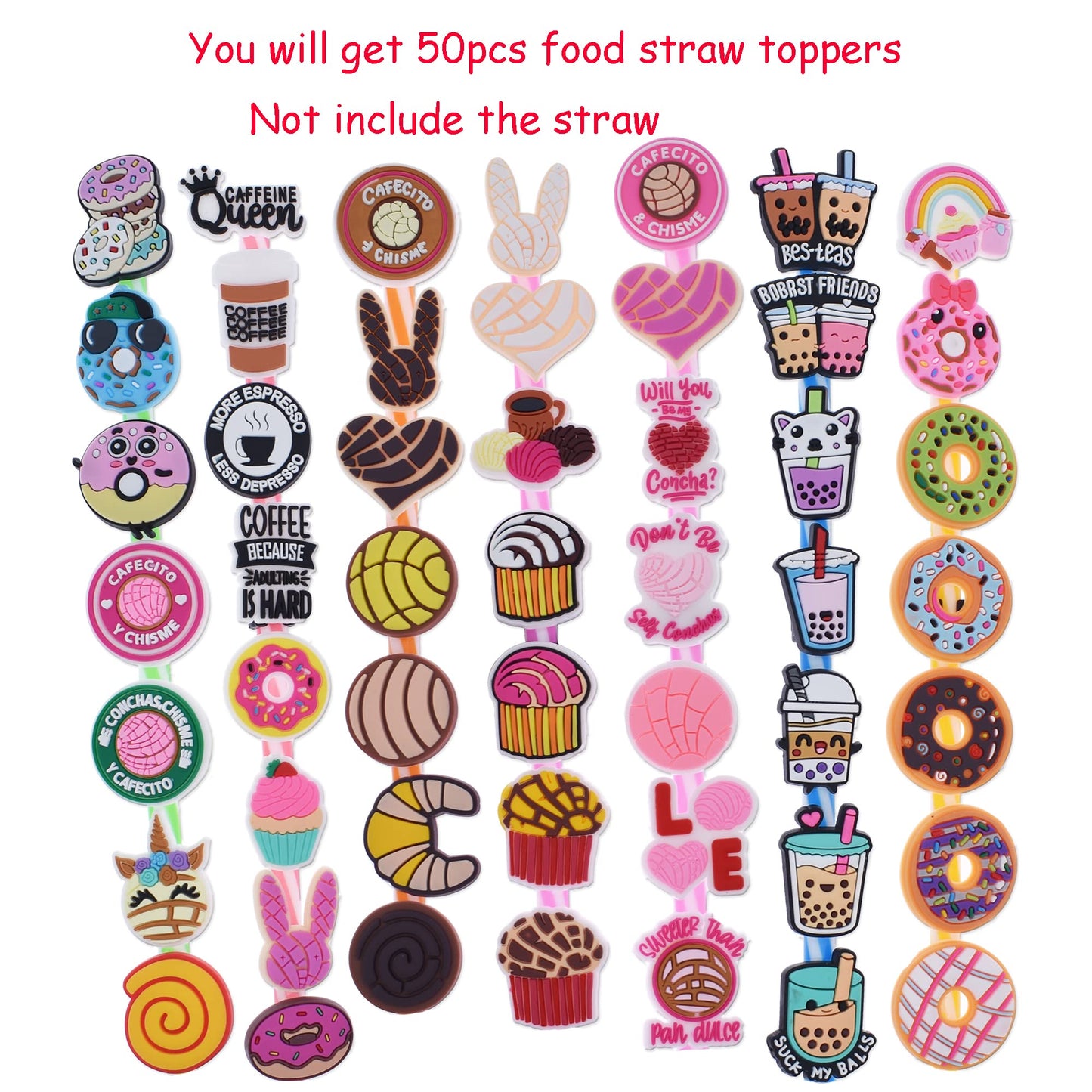 50Pc Concha Straw Toppers,Cute Cookies Straw Toppers For Tumblers,Glass Straw Decoration Charms Fit For 8Mm Straw Home Party Acc