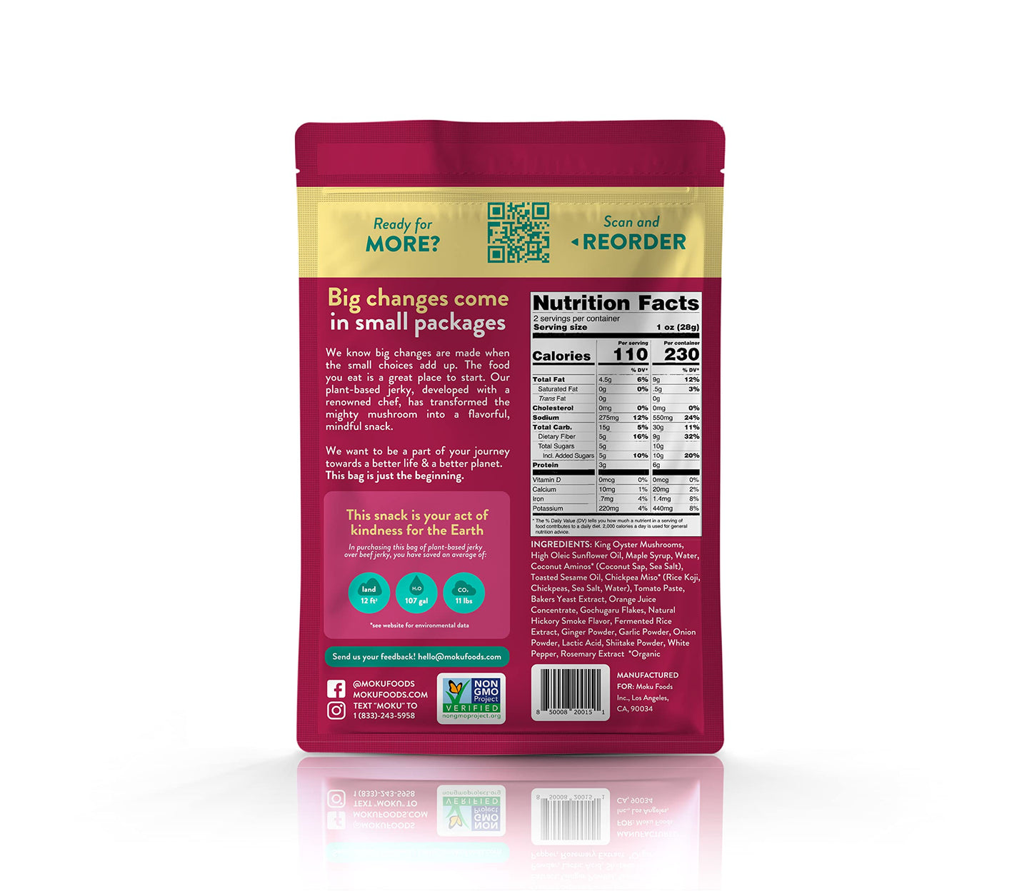 Moku Plant-Based Mushroom Jerky, Hawaiian Teriyaki, Sweet And Spicy, Original (8 Pack) Vegan Jerky, Gluten Free, Soy-Free, Non-G