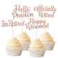 Rsstarxi Cupcake Toppers, 24 Pack, Glitter Retirement Theme, Rose Gold, Model XM014-Rose Gold