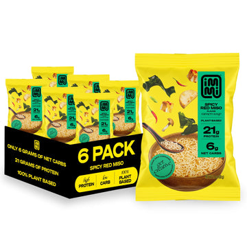 Immi Spicy Red Miso Ramen, 100% Plant Based, Keto Friendly, Low Carb, High Protein, Packaged Noodle Meal Kit, Ready To Eat, 6 Pa