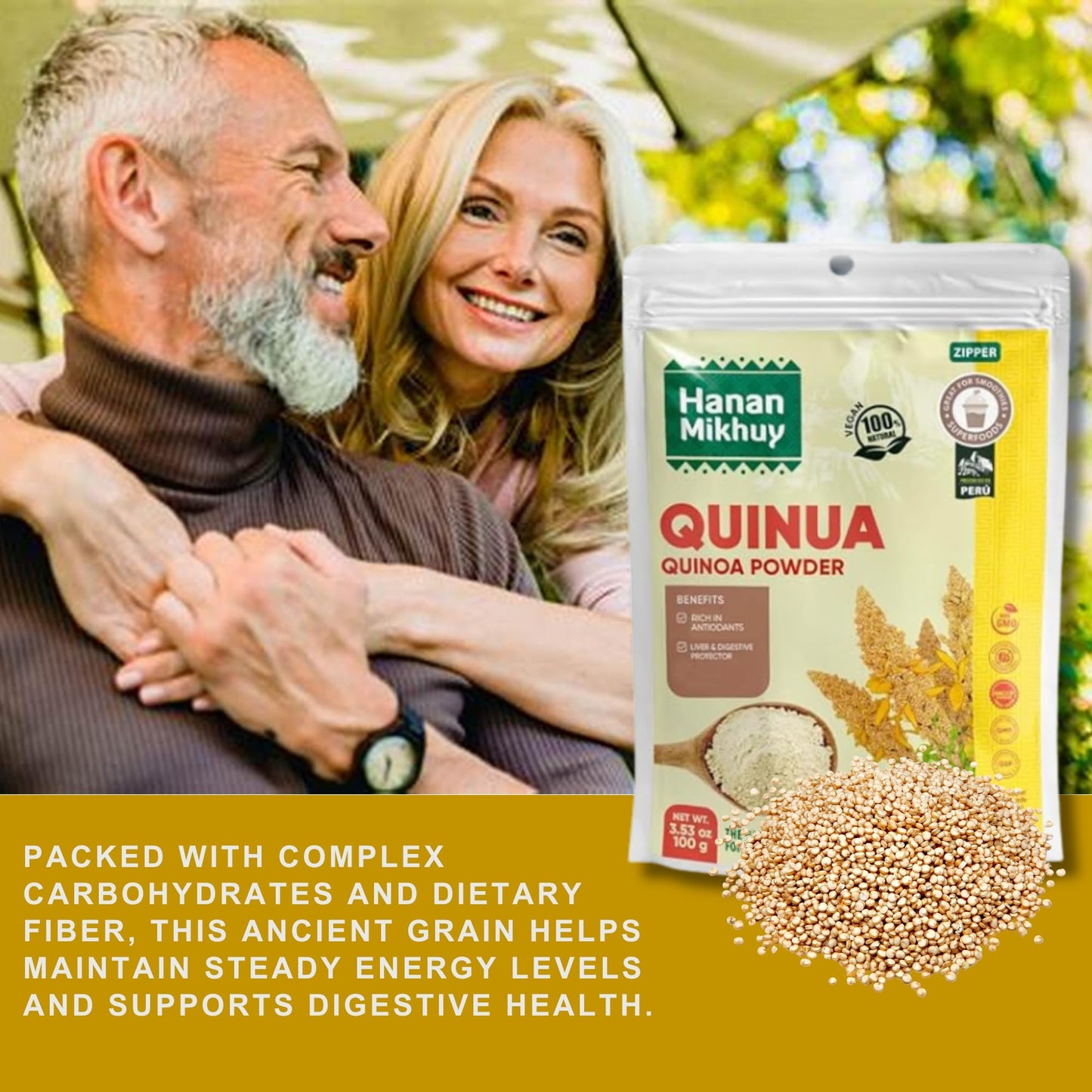 Hanan Mikhuy Quinua 100G - 100% Natural Quinoa Powder For Energy & Digestion, Vegan, Non-Gmo, Gluten-Free, Keto From Peru (3.53O
