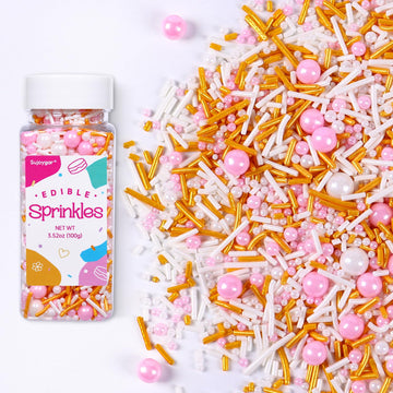 Pink Sprinkles, 3.52oz Edible Pink Sprinkles for Cake Decorating Cupcakes, Pink Gold Sprinkles Mix, Baking Sprinkles, Ice Cream 