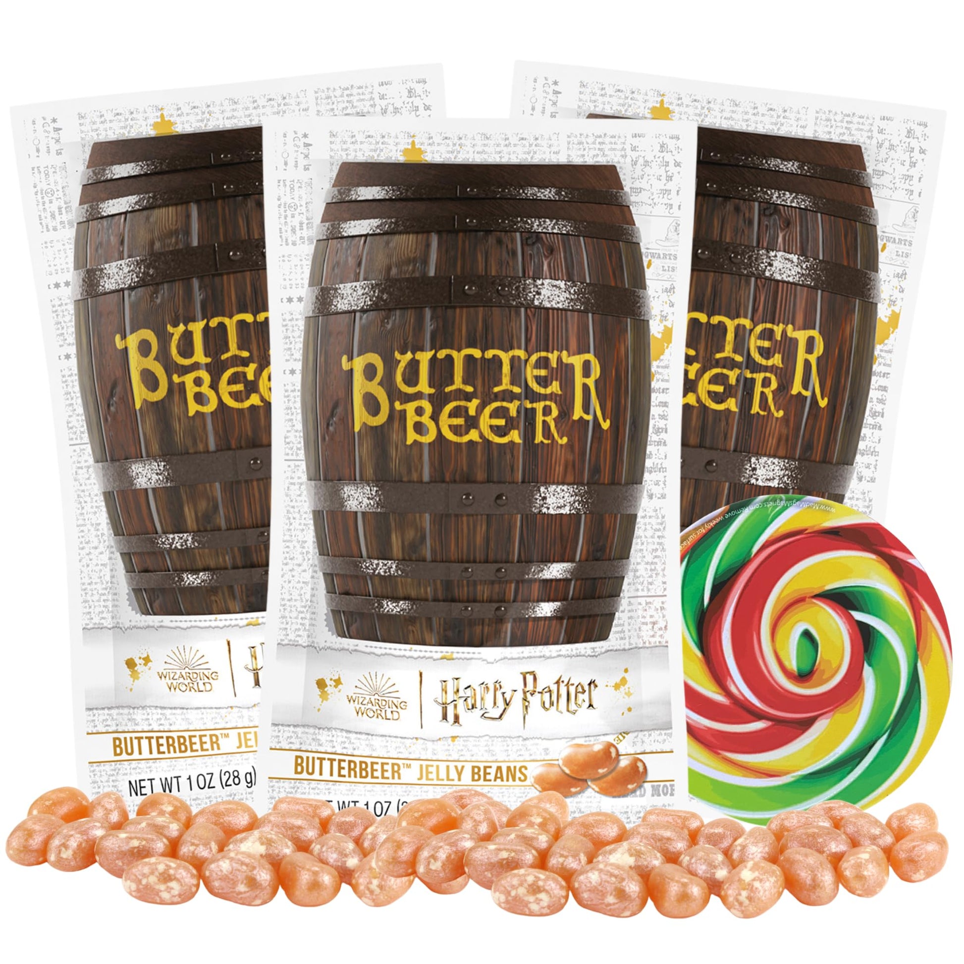 Needzo Harry Potter Butter Beer Chewy Candy, Butterscotch Flavor, Pack of 3, 2.1 Ounces, Multi Color