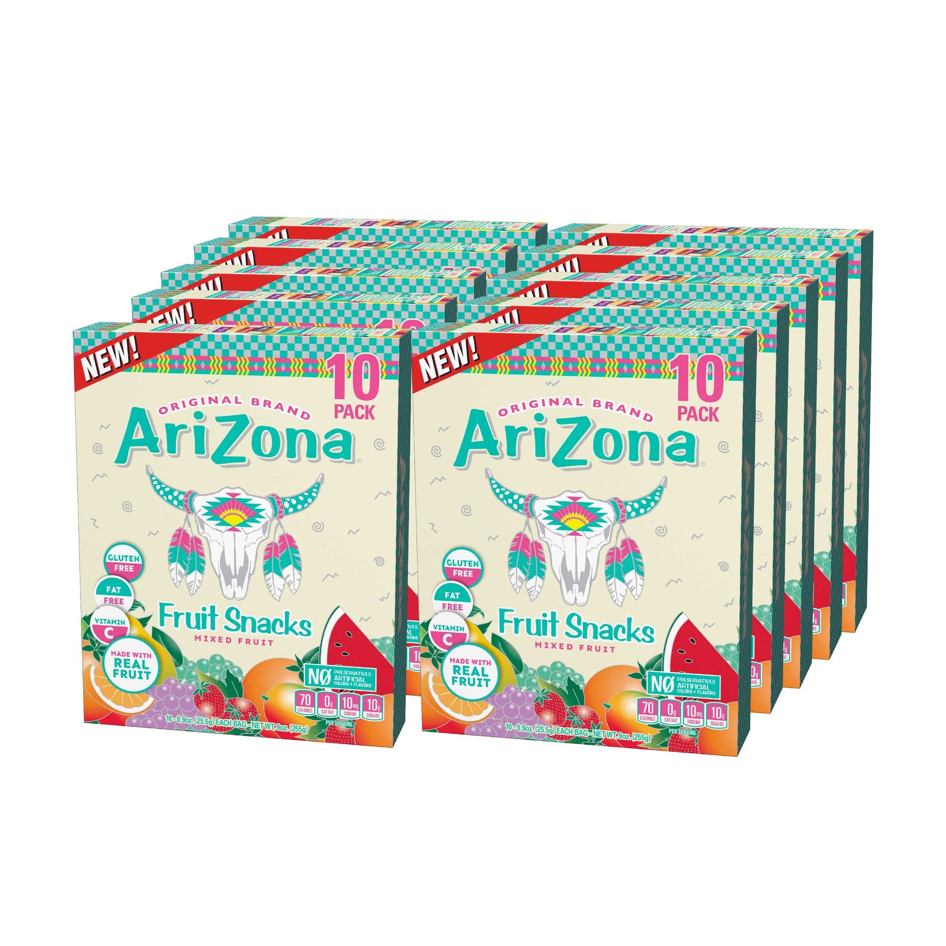 AriZona Fruit Snacks, Mixed Fruit - 10 Boxes of 10 ct. 0.9oz Bags (Total 100 ct. 0.9oz Bags) - Gluten Free - Gummy Chews