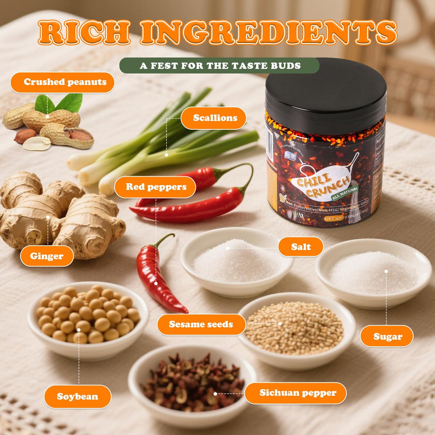 Yumei 2PACK Chili Crunch, Flavorful & All Natural Vegan Chili Crisp Oil, Non-preservative, Non-MSG, Non-GMO, Gourmet Hot Chili S