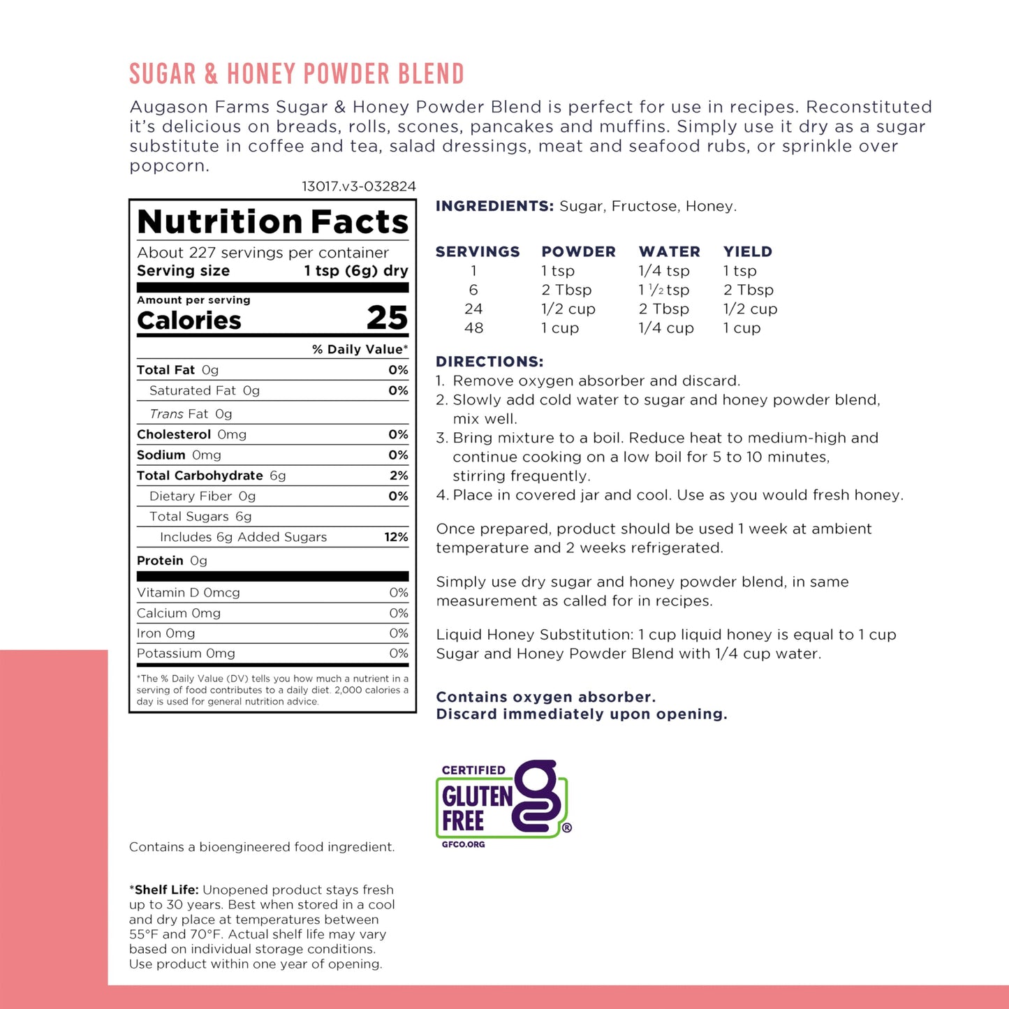 Augason Farms Sugar & Honey Powder Blend Can, Emergency Food Supply, Everyday Meals, 227 Servings