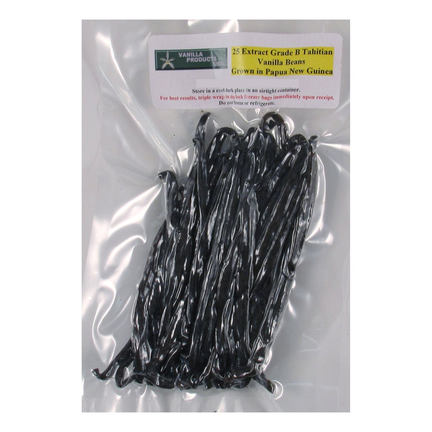 Vanilla Products USA Tahitian Extract Grade B Natural Vanilla Beans, 25 Count