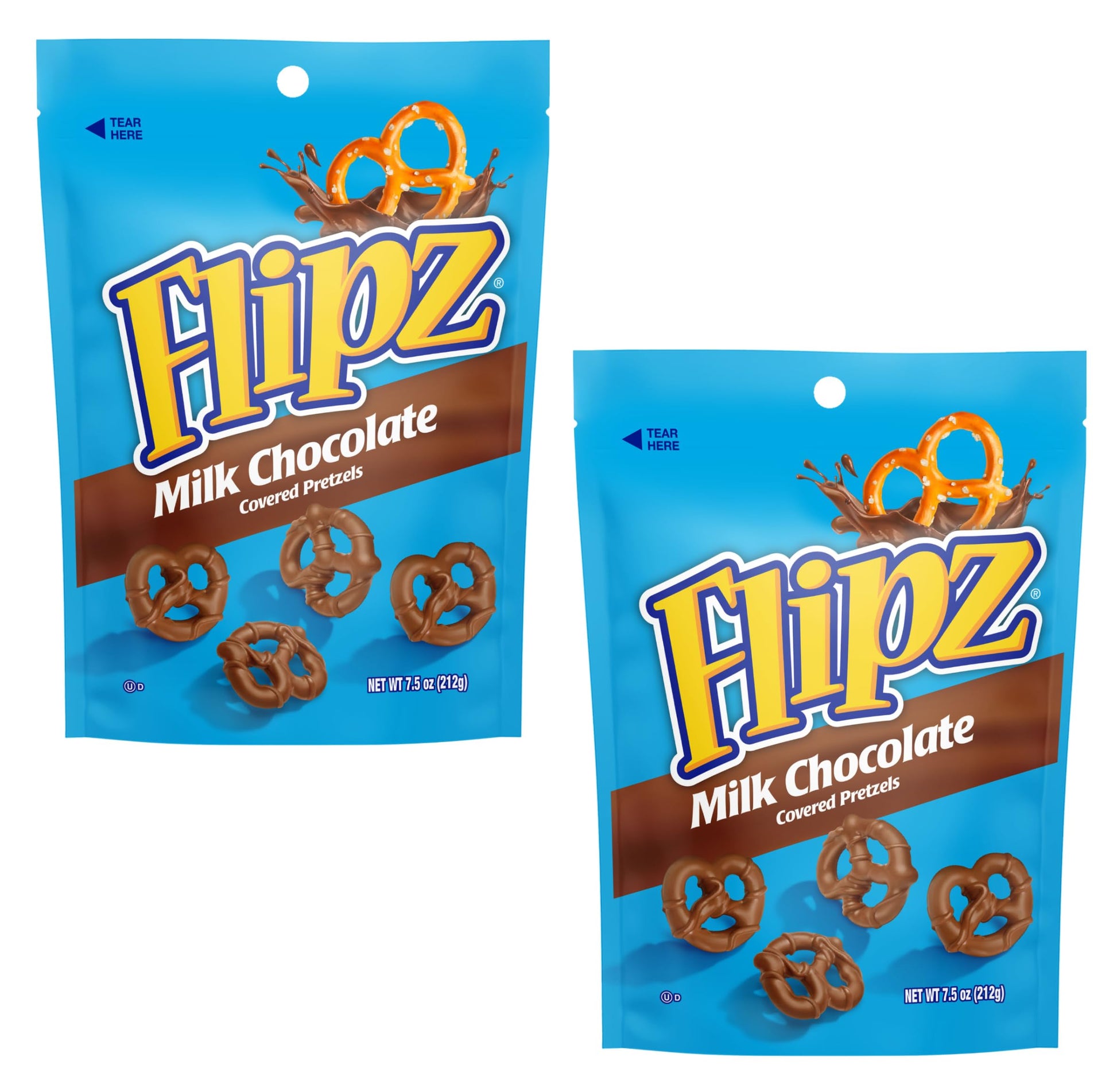 Flipz Milk Chocolate Covered Pretzels - Pack Of 2-7.5 Oz Bags - Perfect For Snacking On The Go And Stocking The Pantry - Classic Taste Everyone Is Sure To Love