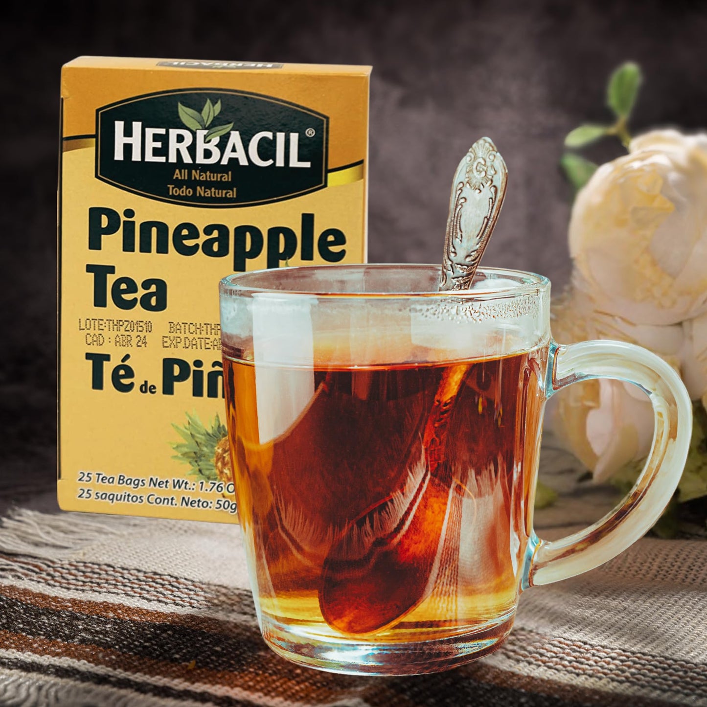 Herbacil Pineapple Tea - Herbal Tea with Dehydrated Pineapple, Caffeine-Free, 50 Tea Bags (2 Packs of 25)