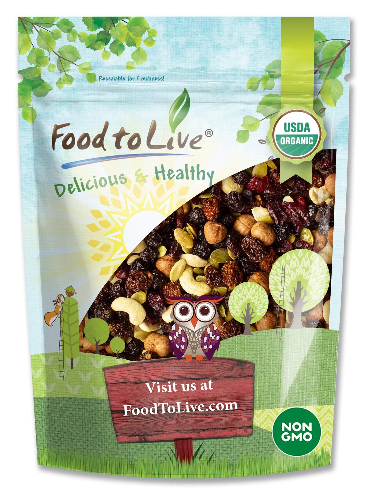 Food to Live Organic Snack Mix - Raw Nuts & Berries, 12 Ounces, Non-GMO, Vegan, Kosher, Bulk Trail Mix