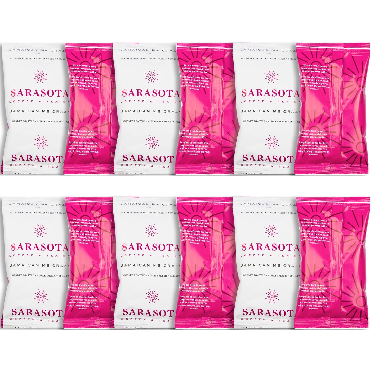 SARASOTA COFFEE & TEA CO. Gourmet Flavored Coffee Grounds, Jamaican Me Crazy, 2 Ounce Pouches, Pack of 12, Low Acid, Mold Free
