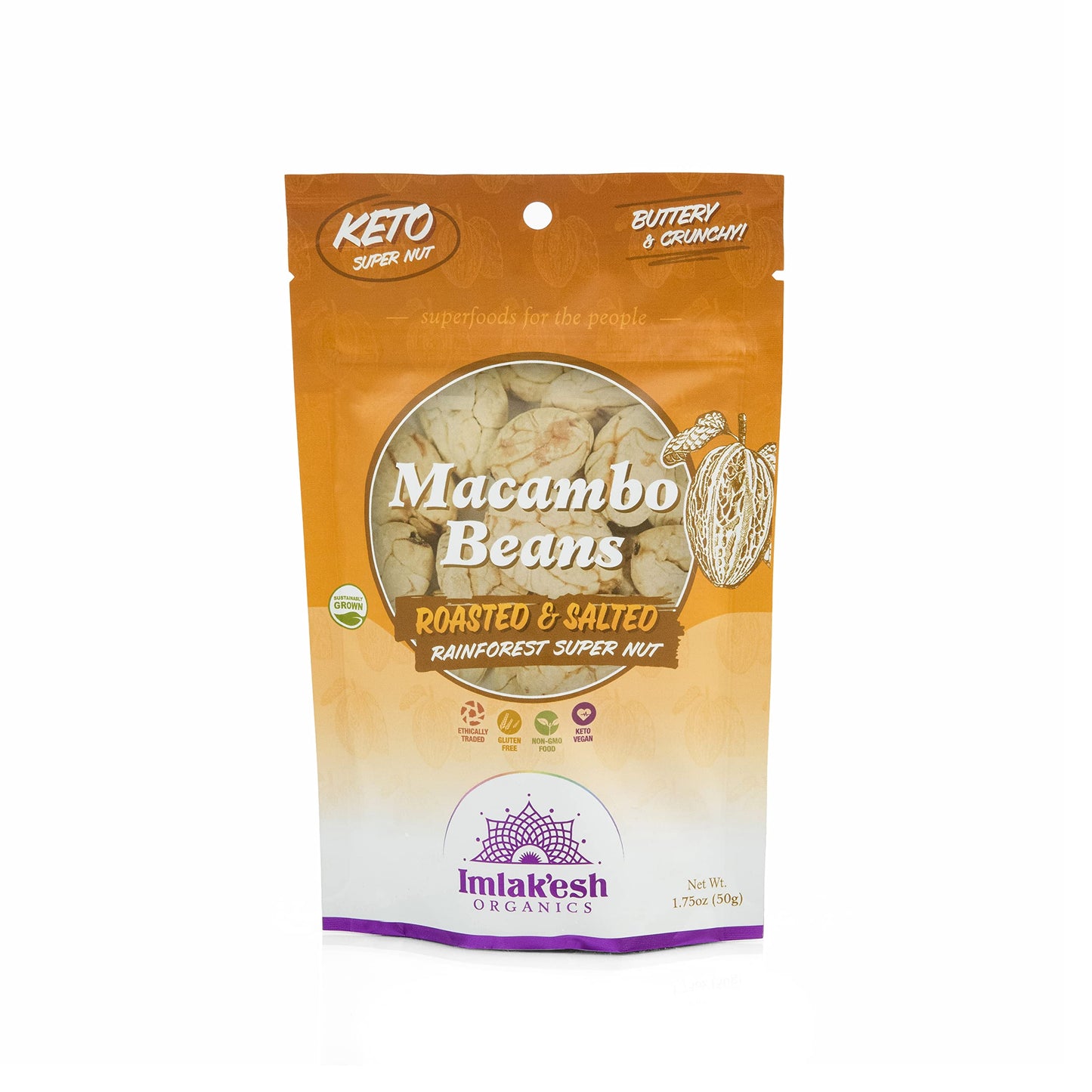 Imlakesh Organics, Macambo Beans (1.75-Ounce Pouch), Snackable Super-Nuts     Keto | Paleo | Regenerative | Heirloom | Fiber | 
