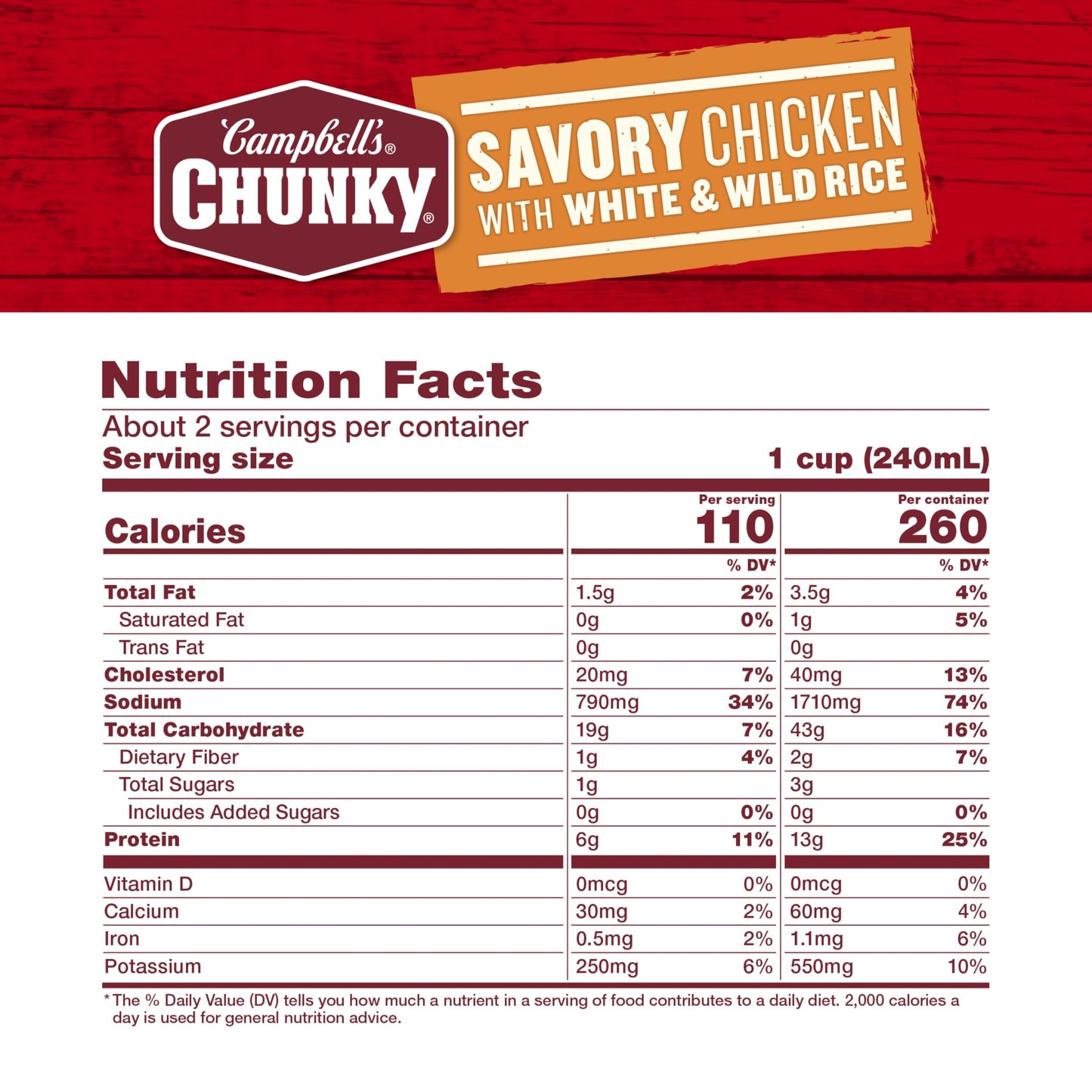 Campbell'S Chunky Soup, Savory Chicken With White And Wild Rice Soup, 18.8 Oz Can
