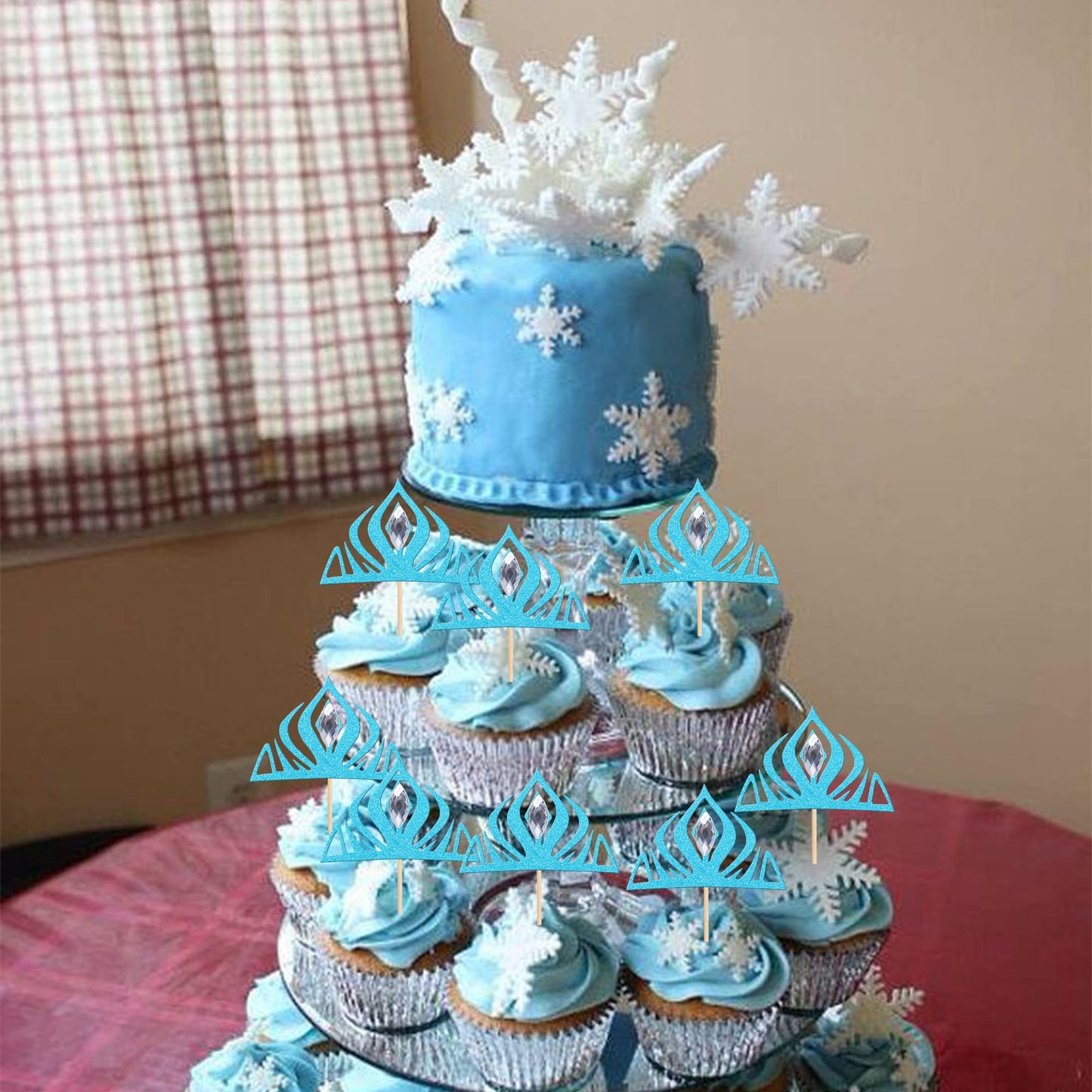 24 Pcs Frozen Crown Cupcake Toppers With Crystal Winter Princess Crown Cupcake Picks Bridal Shower Cake Decorations For Winter F