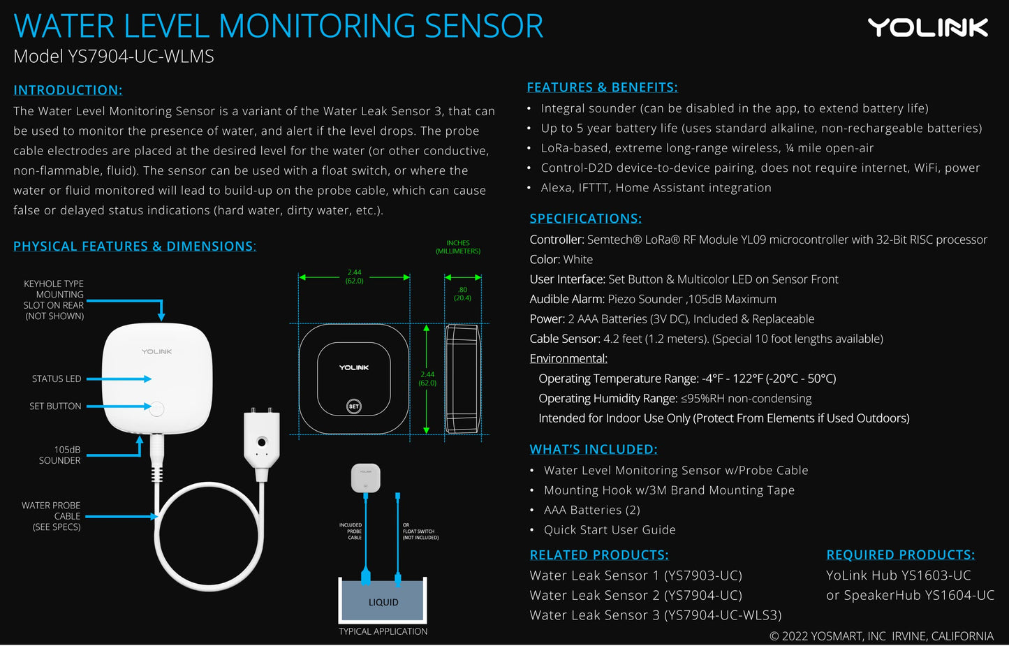 Yolink Water Leak Sensor 3, With Built-In Siren Up To 105Db, Compatible With Alexa And Ifttt - Yolink Hub Required