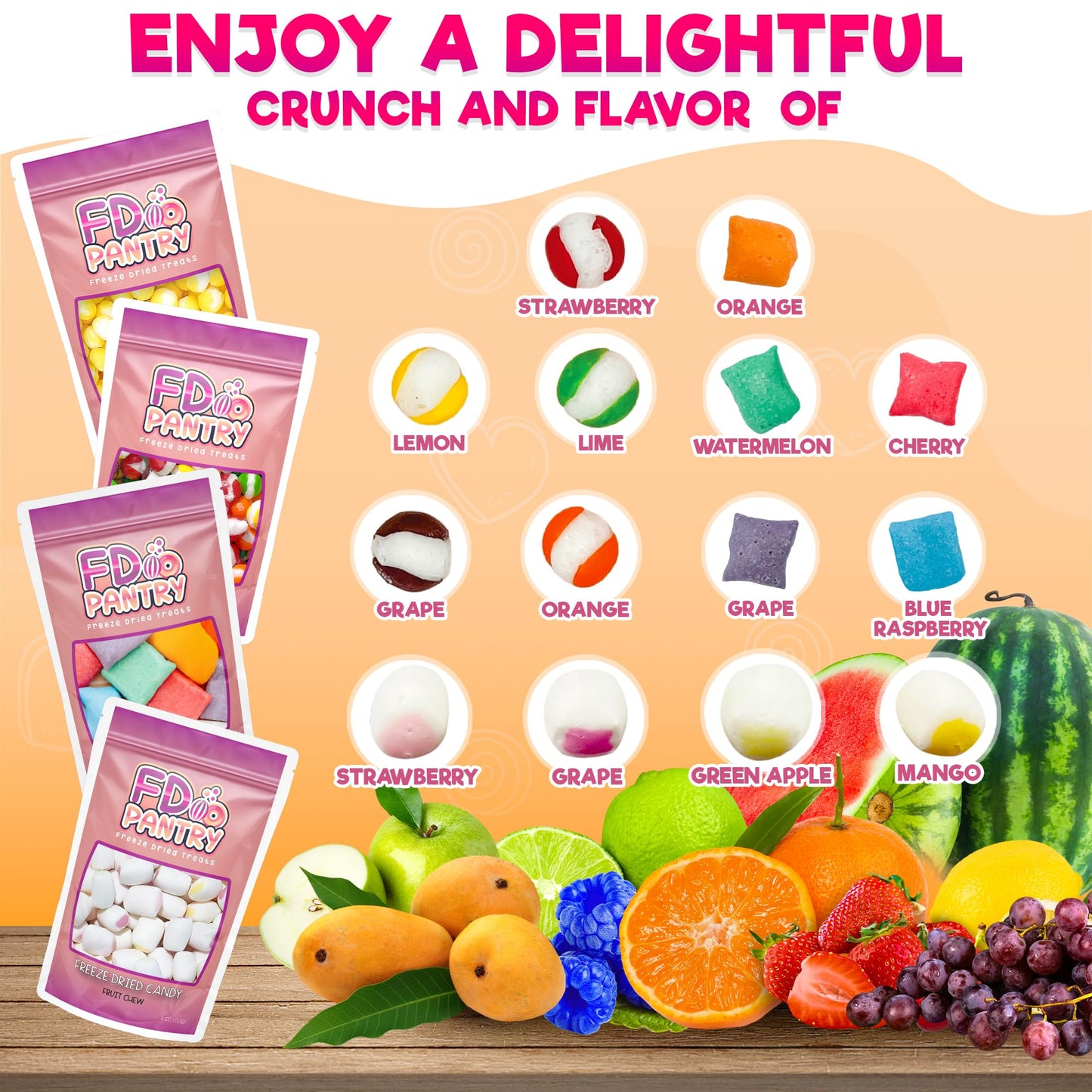 Freeze Dried Candy Variety Pack - Fruit Crunch 4 Pack, Fruit Crunch Original, Lemon Crunch, Fruit Taffy, Fruit Crunch 4 Oz (4 Co