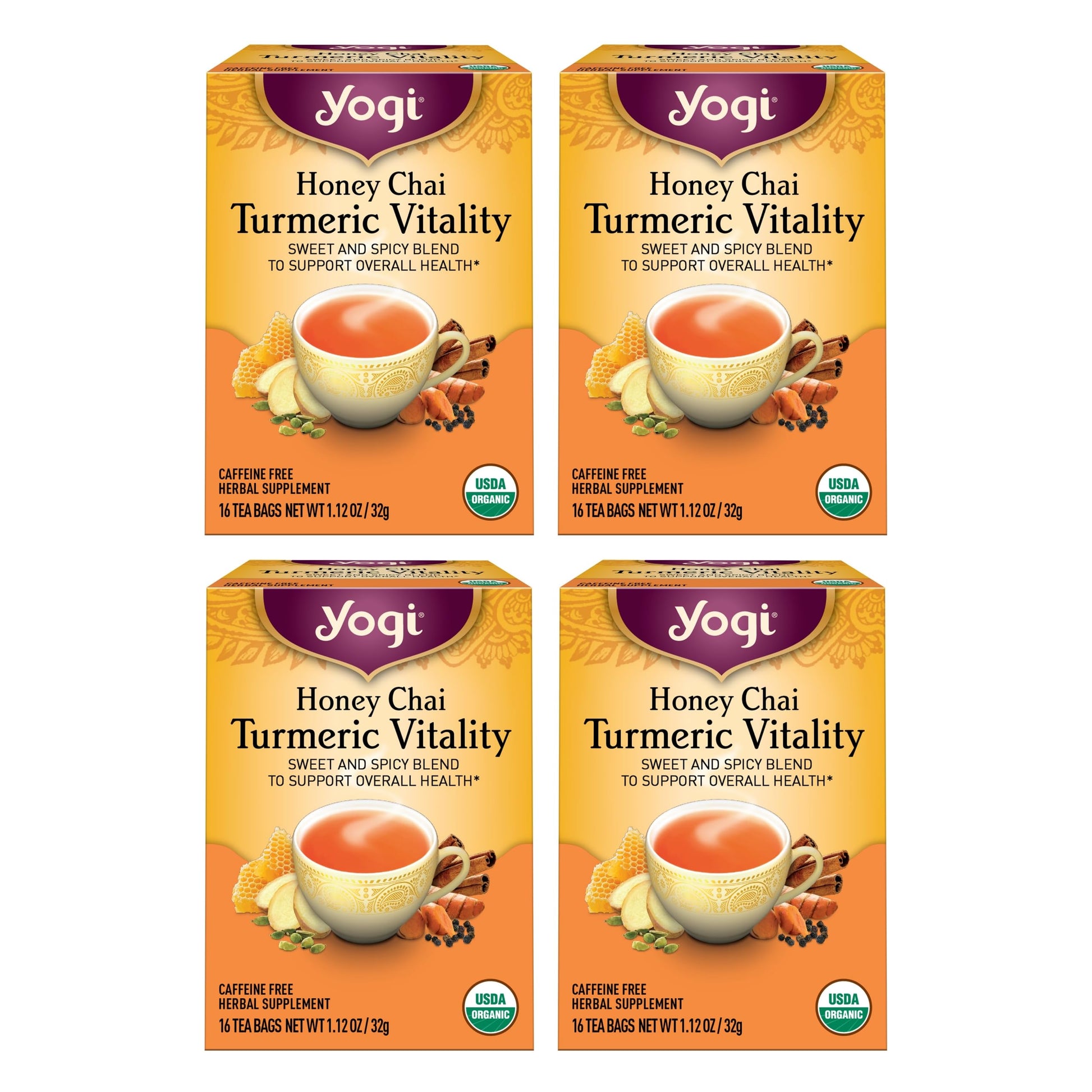 Yogi Tea Honey Chai Turmeric Vitality Tea - 16 Tea Bags Per Pack (4 Packs) - Organic Tea To Support Overall Health - Includes Ci