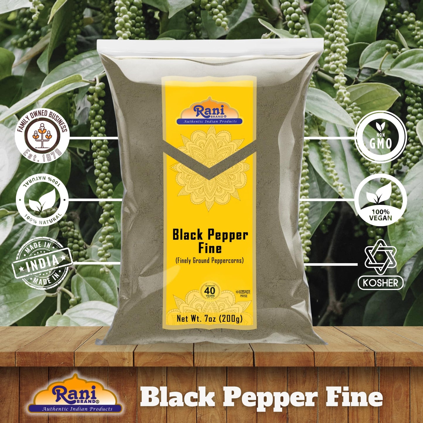 Rani Black Pepper Fine Powder 80 Mesh, All Natural, Vegan, Gluten Friendly, 7oz (200g) - Non-GMO, Kosher, Product of Vietnam