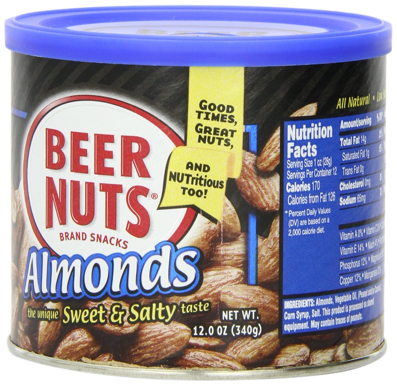 malt-inspired NUTS Almonds - 12 oz. Can, Pack of 1, Perfect Snack for Any Occasion