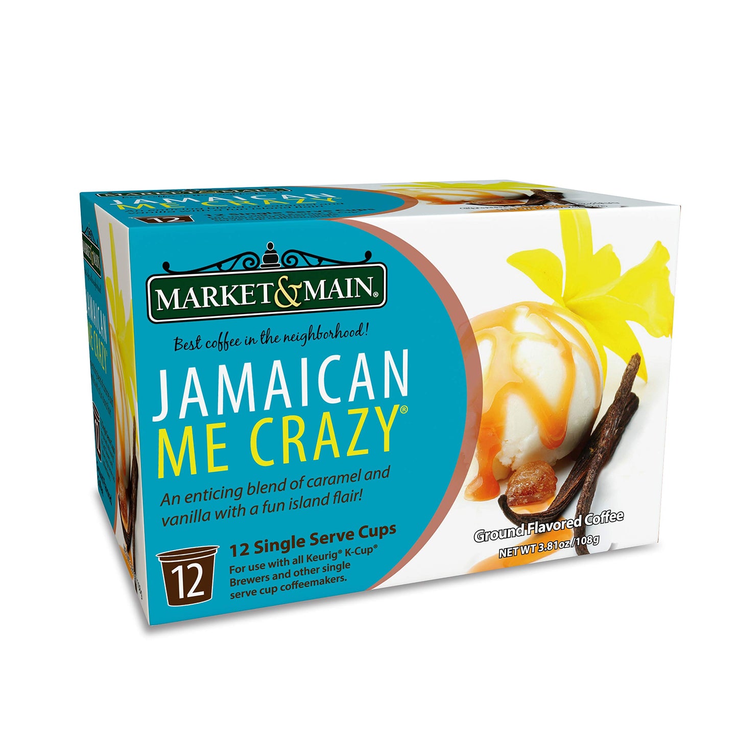 Market & Main OneCup Jamaican Me Crazy Coffee Pods, Compatible with Keurig, 12 Count, Brown