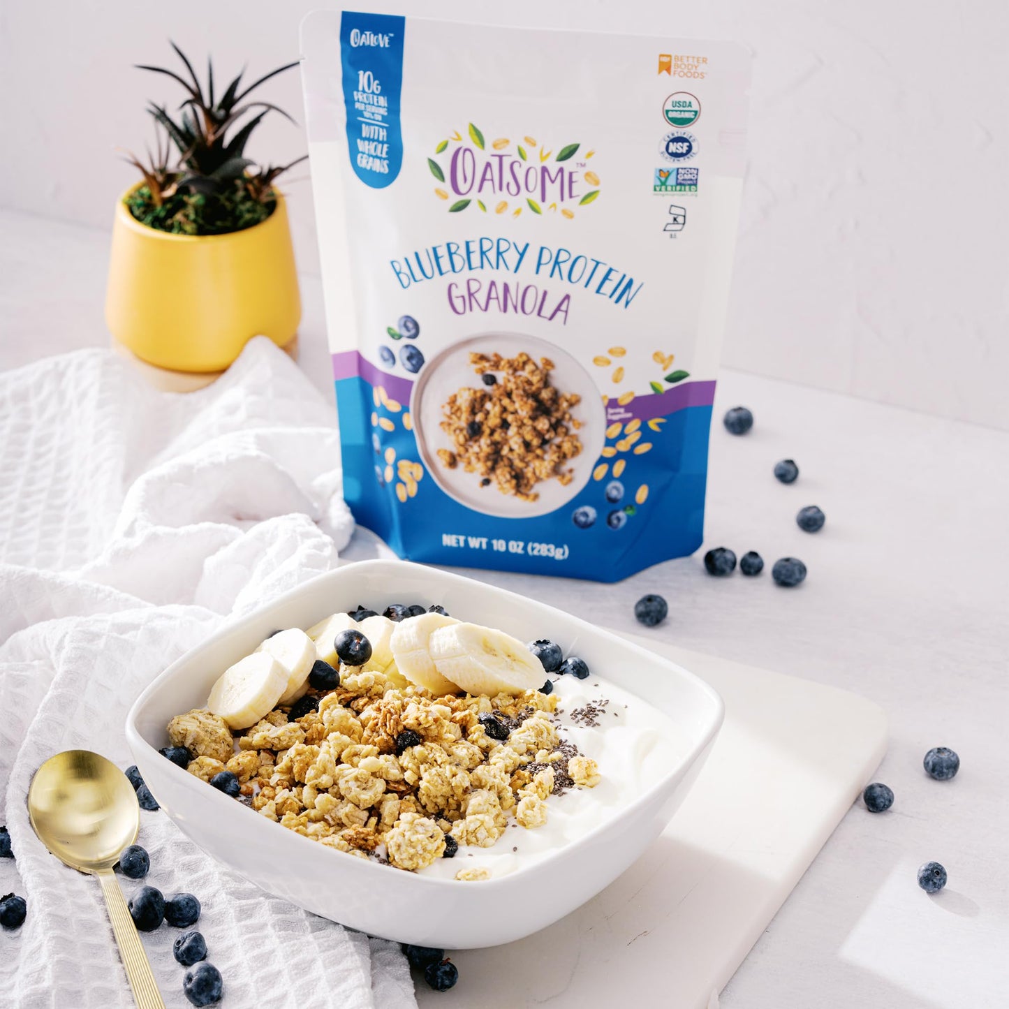 Oatsome Blueberry Protein Granola, 10G Protein, Gluten Free, Made With Whole Grain Organic Oats, Real Blueberries, & Hemp Seeds,