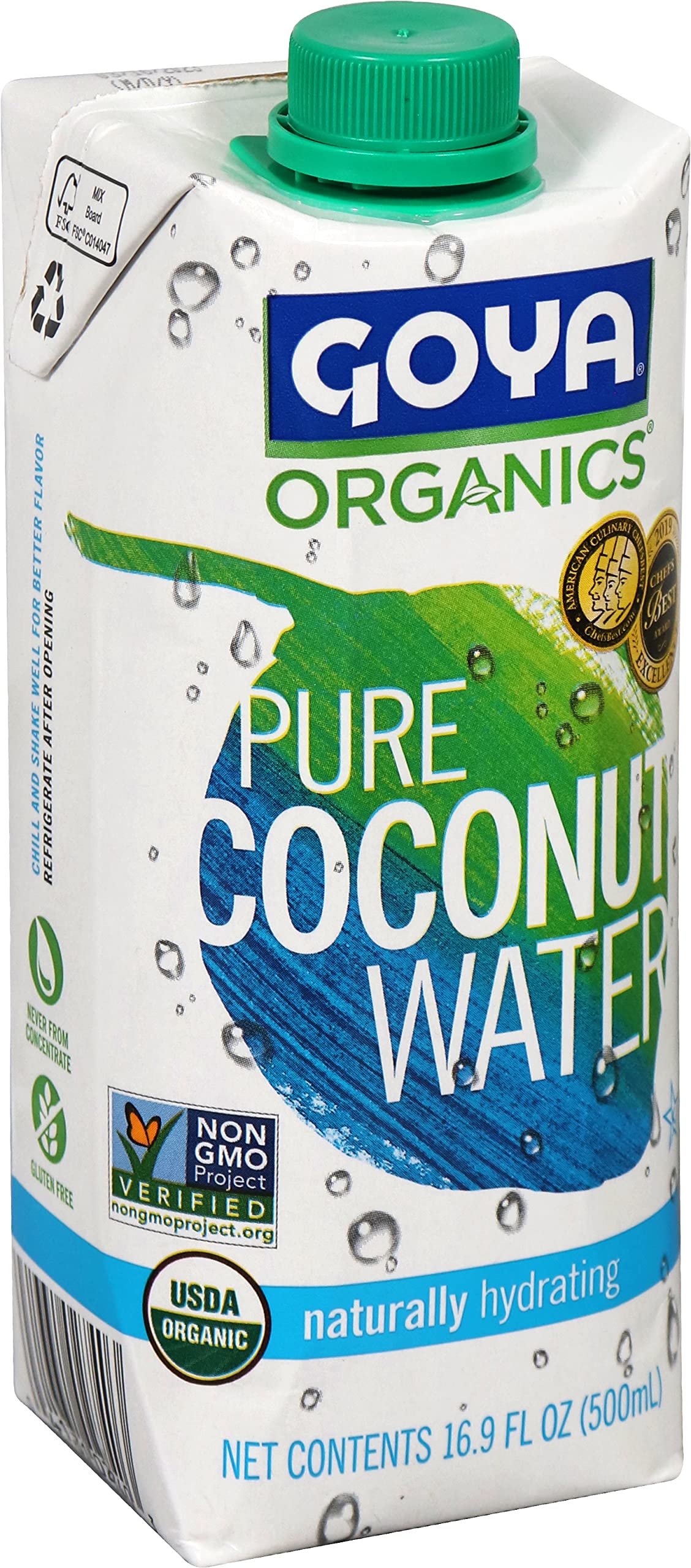 Goya Organic 100% Pure Coconut Water, 16.9 Fl Oz, Pack of 2