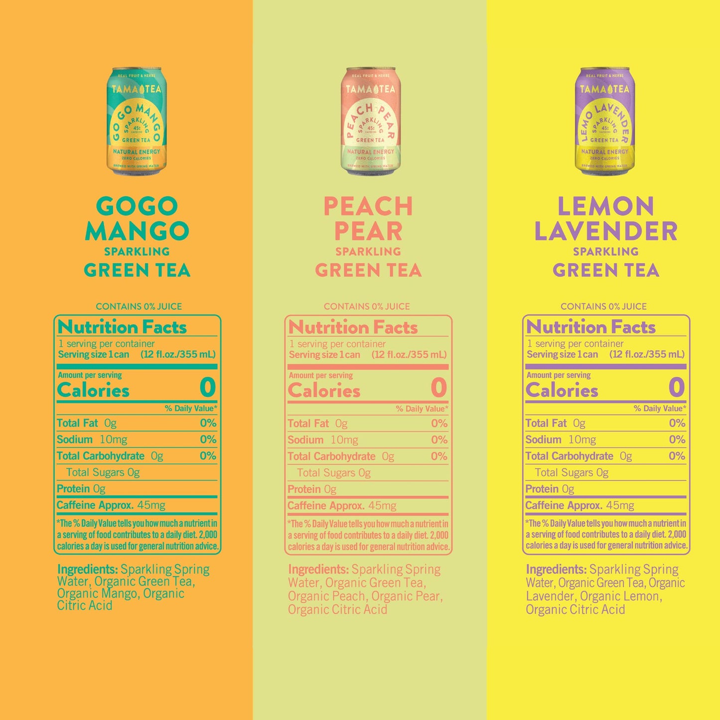 Tama Tea Sugar-Free Sparkling Green Tea Variety Pack, Organic, 12 Fl Oz (Pack of 12)