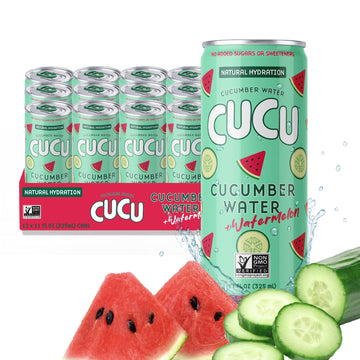 CUCU Cucumber Water + Watermelon Water - Natural Hydration from Cucumbers with Vitamin C, Electrolytes & Antioxidants - No Sugar