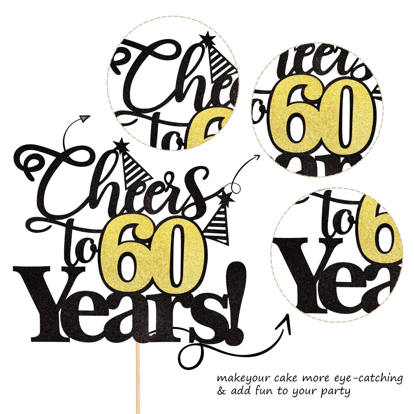 Rssta i Cake Topper Black Glitter 60th Birthday Decorations Sixty Years Old Model XM029