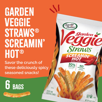 Sensible Portions Veggie Straws, Screamin' Hot Flavor, Gluten-Free Chips, 6 Ounce Bag, 6-Pack
