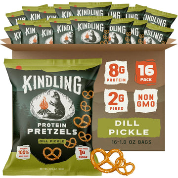 Kindling Protein Pretzels - Dill-Pickle | Protein-Packed Snack Size Bags | Kosher | 8-9g Protein Per Serving | No Artificial Fla