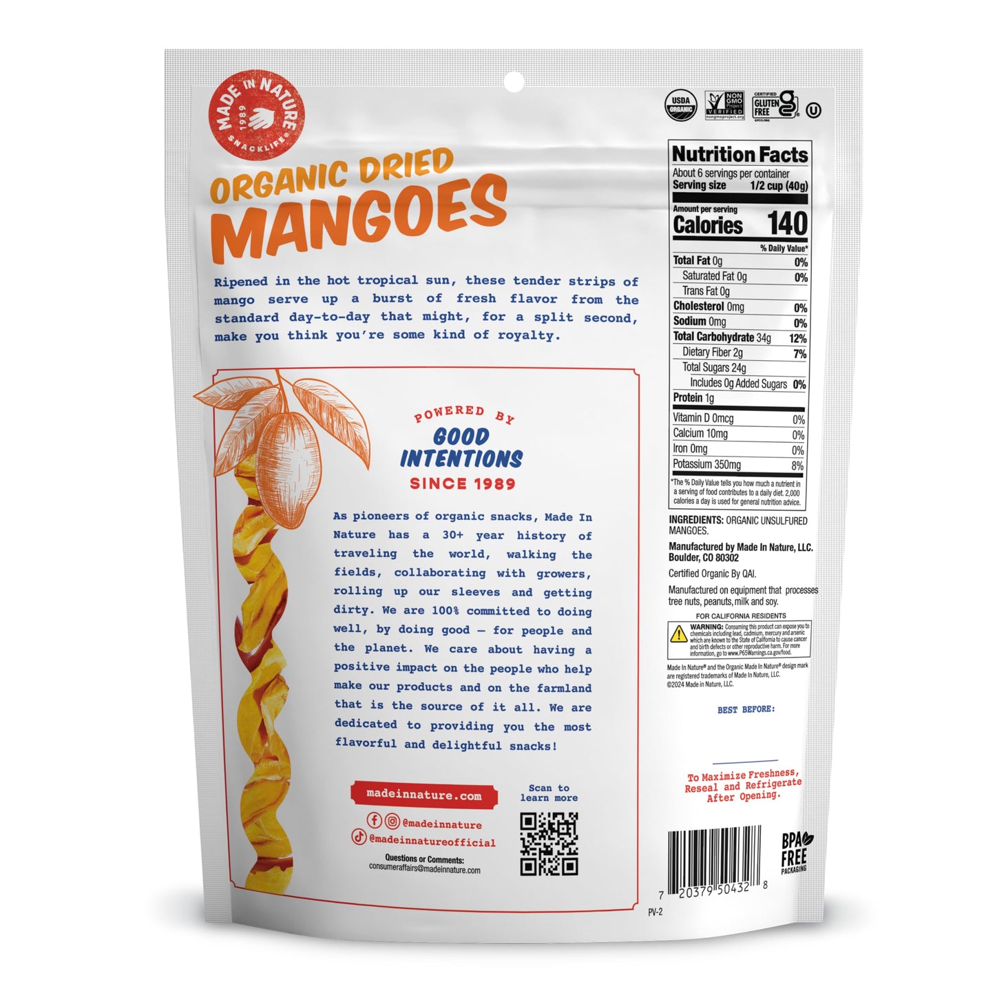 Made In Nature Organic Dried Mangoes, 3 Ounce (Pack of 6) - Vegan Snack, Non-GMO, Unsulfured, Gluten Free, Kosher