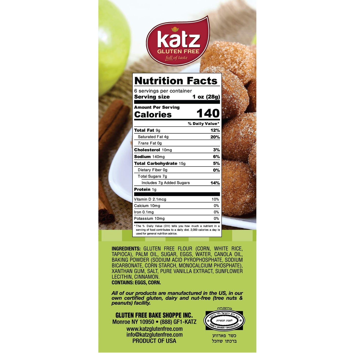 Katz Gluten Free Cinnamon Donut Holes | Dairy Free, Nut Free, Soy Free, Gluten Free | Kosher (1 Pack, 6 Ounce)