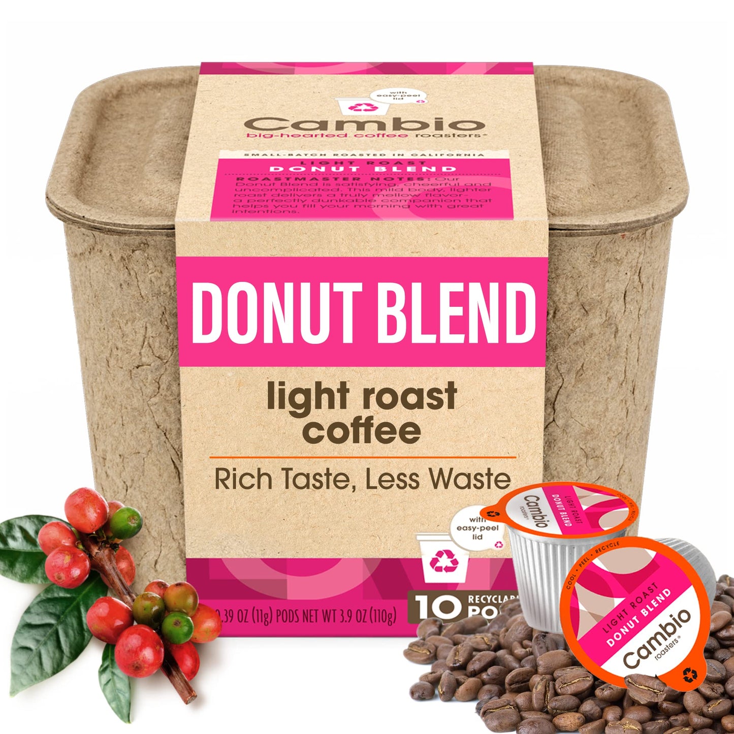 CAMBIO ROASTERS Donut Blend Coffee Pods - Eco-Friendly K Cups, Low Acid Light Roast, 10 Count, Compatible with Keurig