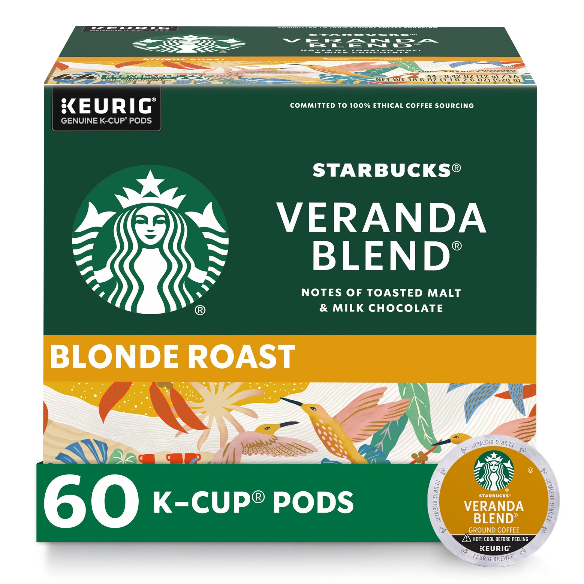 Starbucks K-Cup Coffee Pods, Blonde Roast Veranda Blend, 60 Pods (6 Boxes)
