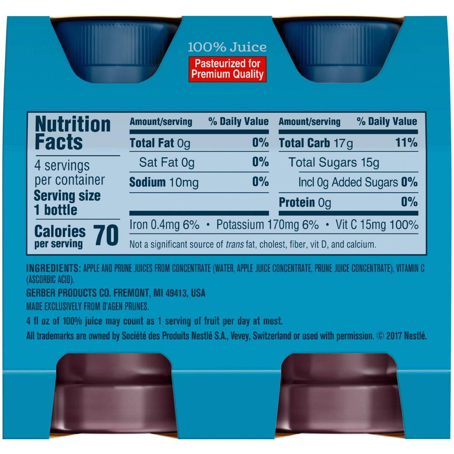Gerber 100% Juice Apple Prune, 4 Fl Oz (Pack Of 24)