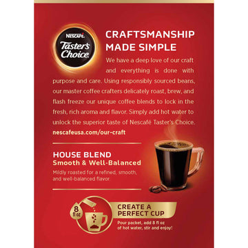 Nescafe Tasters Choice, House Blend Instant Coffee Single Serve Sticks, 18 Count