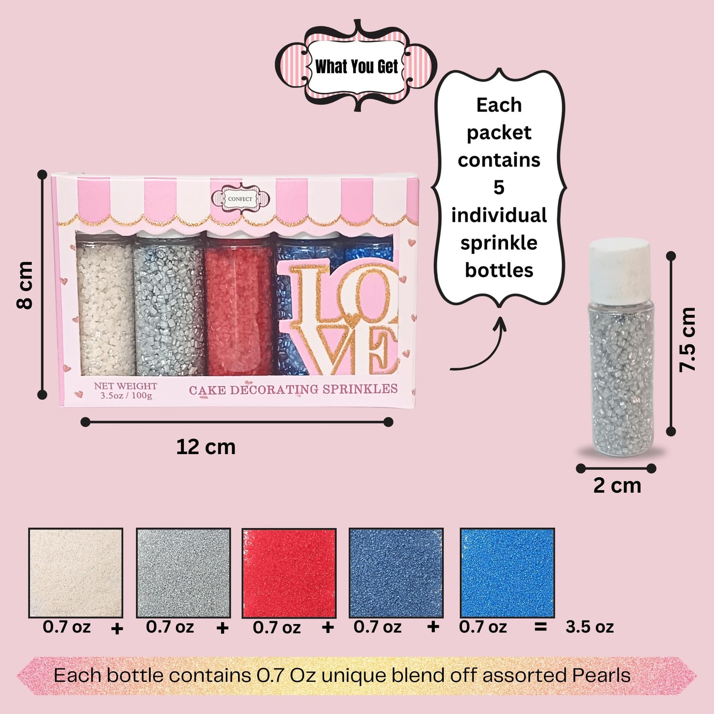 Confect Edible Cake Sprinkles Patriotic Mix Red, White, Blue & Silver 5 Oz Vegan Gluten-Free