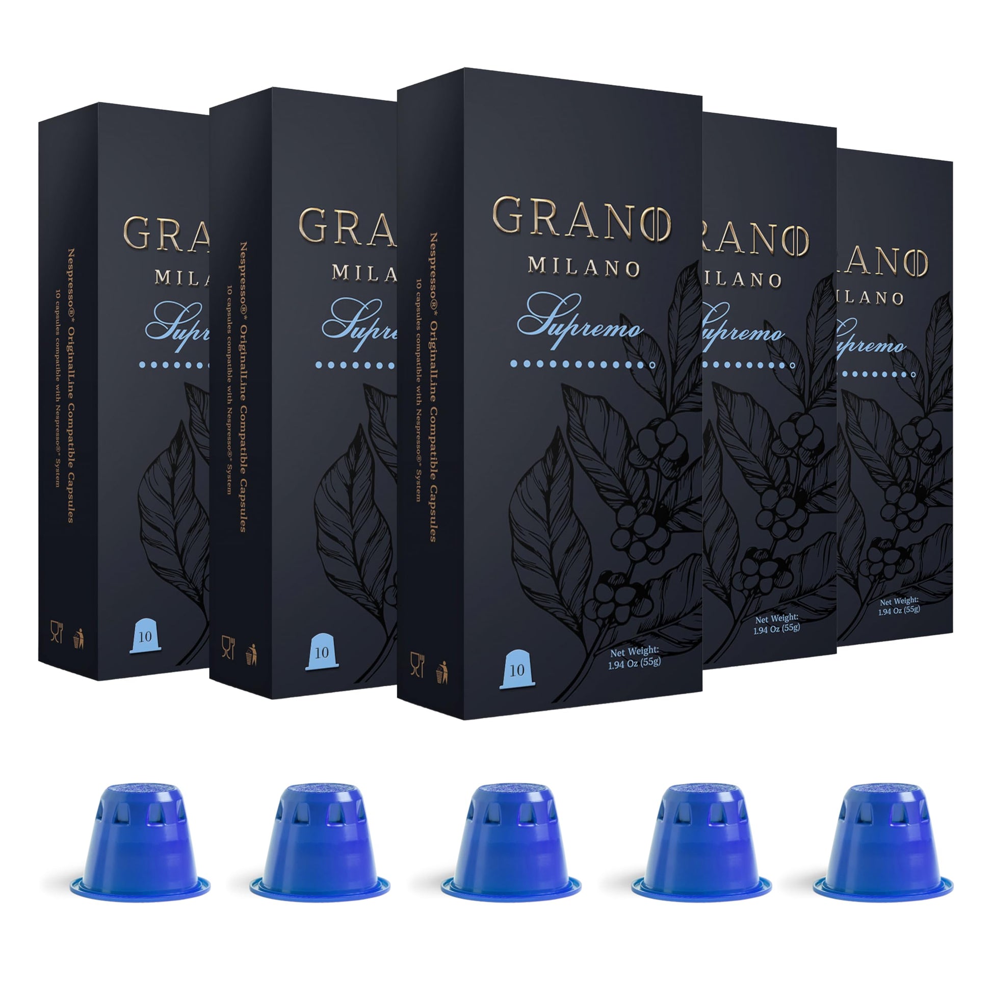 Grano Milano Espresso Pods - Dark Roast, Intensity 11, Compatible with Nespresso Original, 50 Count