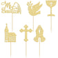 Gyufise Gold Cupcake Toppers, Glitter Cross Angel Dove Decorations, 24Pcs, Paper, Small, God Bless Theme for Baptism & Baby Shower