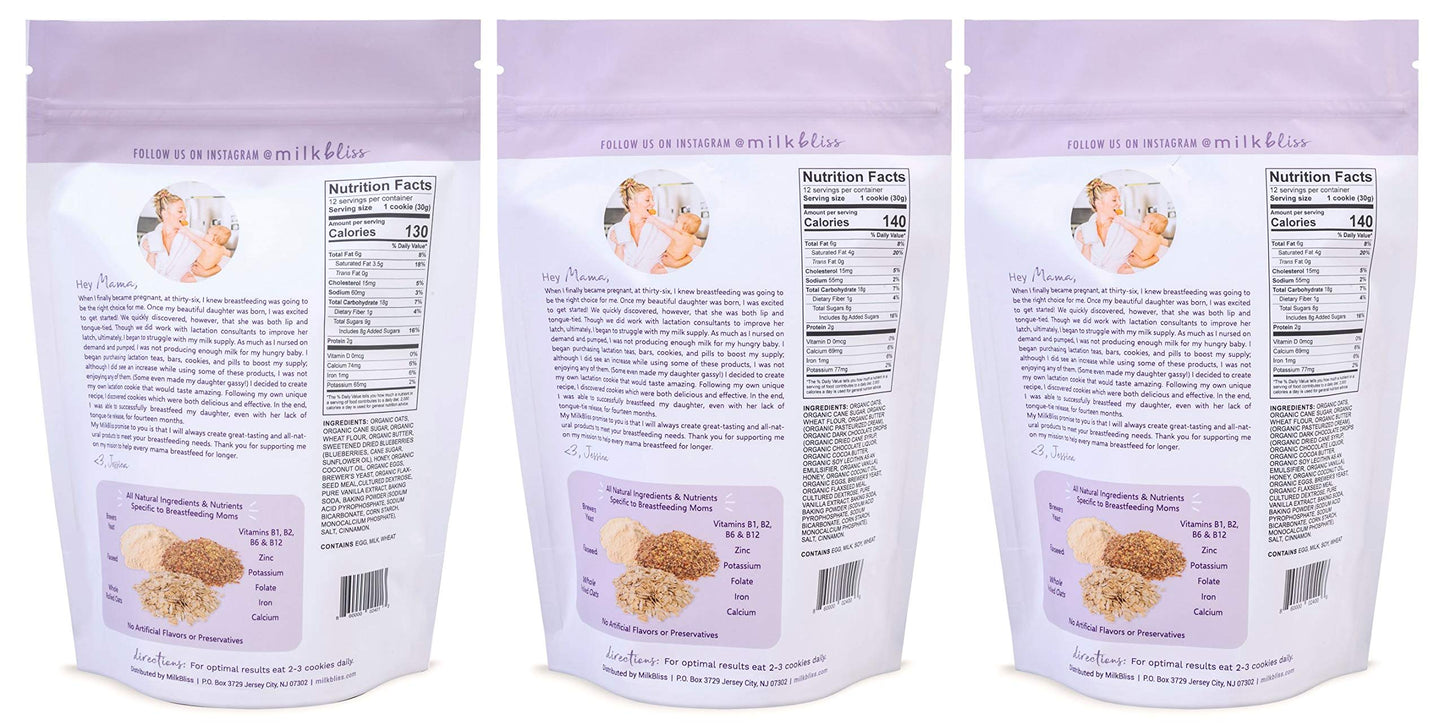 MilkBliss Soft Baked Lactation Cookies, All Natural, 12 Ounce (Pack of 3)