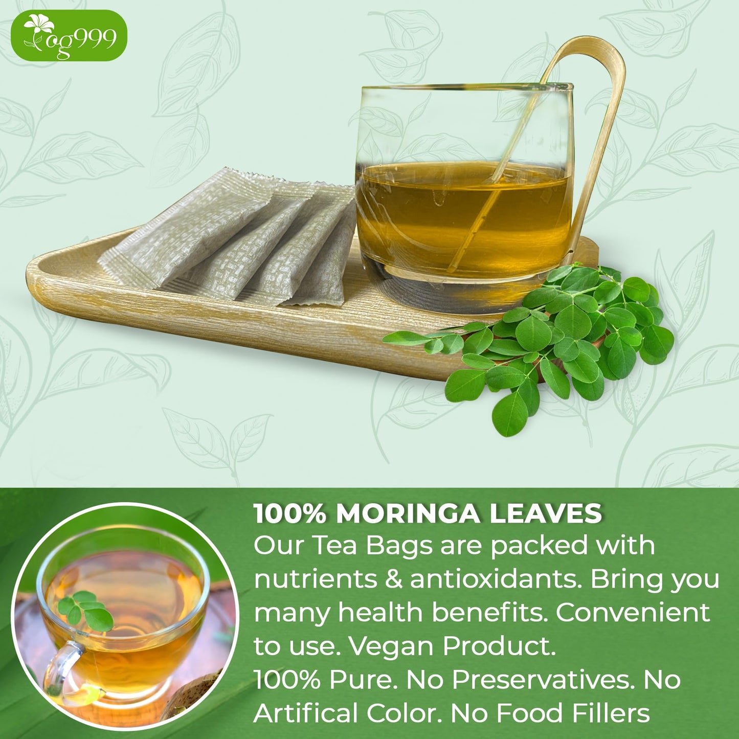 TOG999 Moringa Leaf Tea Bags, 100% Natural Herbal Tea, Vegan, 200 Bags
