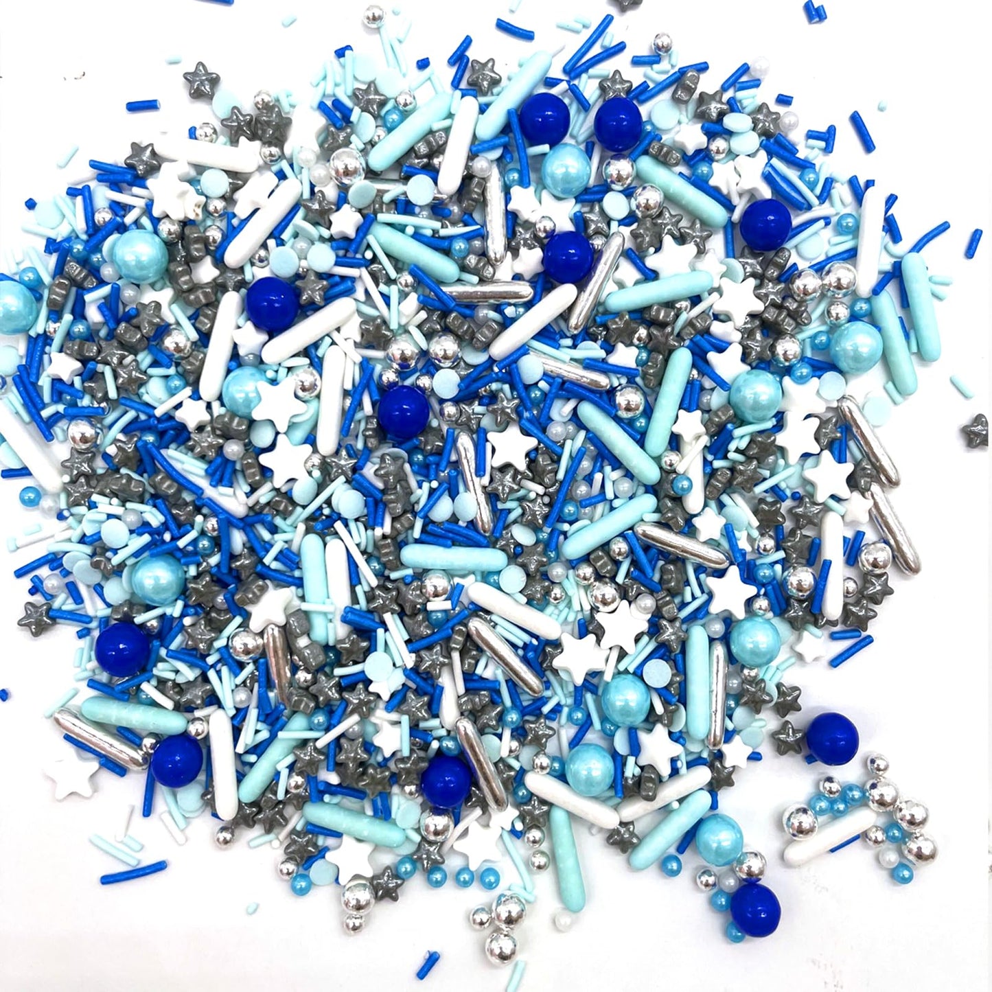 Weraru Edible Blue Silver Pearl Mix Sprinkles Candy Mixing Size Baking Edible Cake Decorations Cupcake Toppers Cookie Decorating