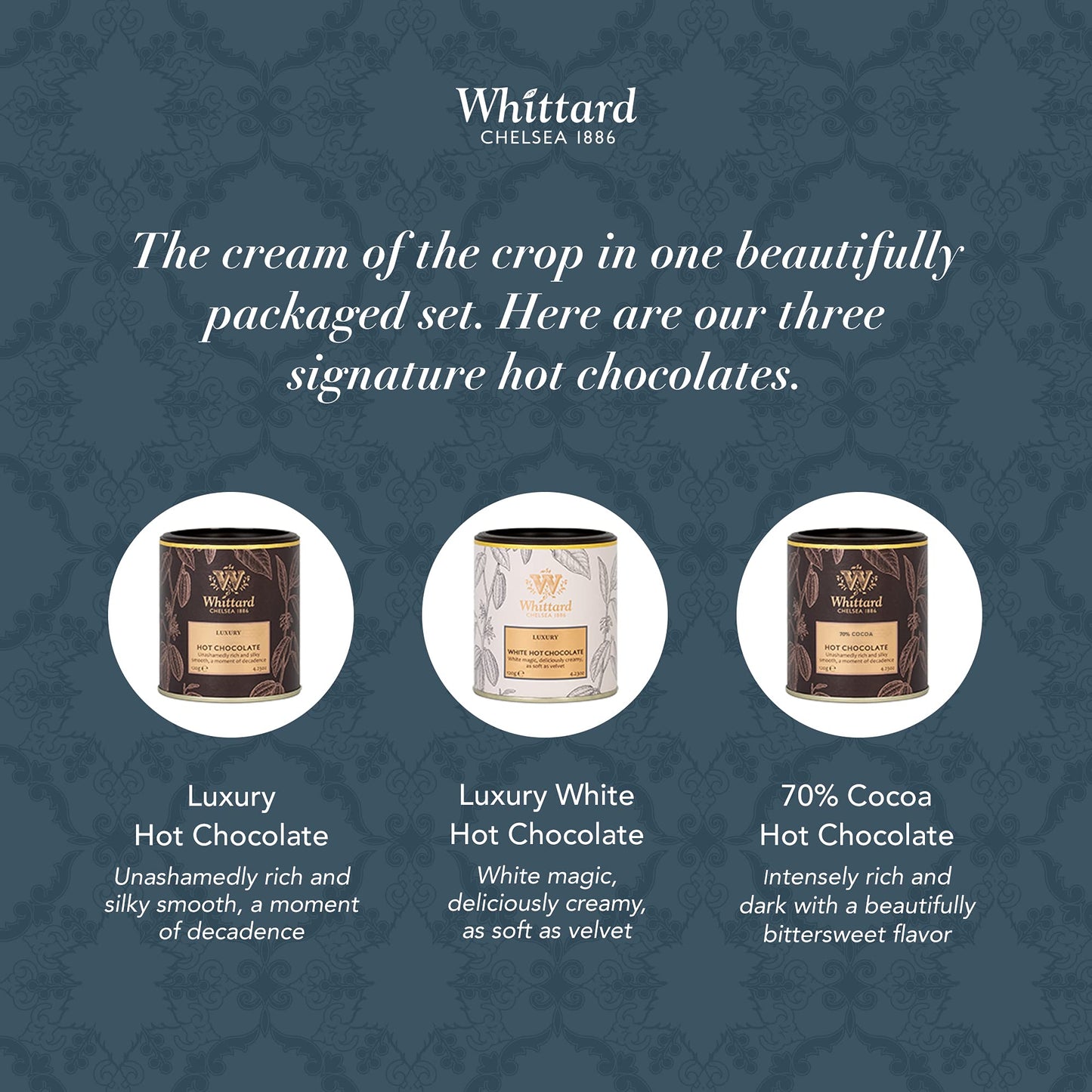 Whittard Of Chelsea - Luxury Hot Chocolate Selection - Milk Chocolate, Dark Chocolate & White Chocolate Mix, Vegetarian, Baking
