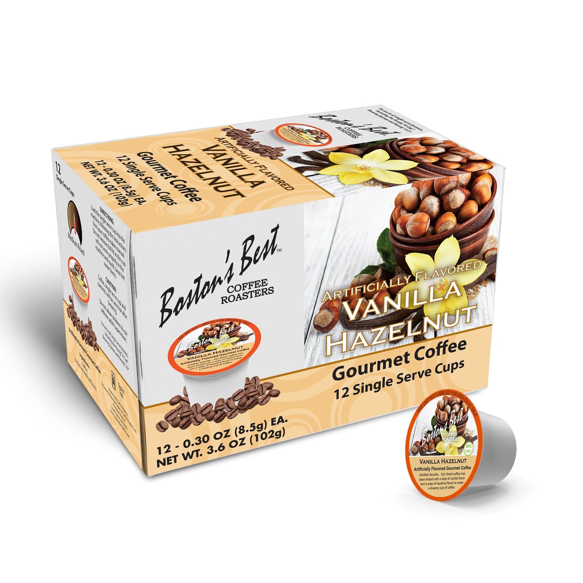 Bostons Best Vanilla Hazelnut Medium Roast Gourmet Coffee Compatible with Keurig, 12 Single Serve Cups, Model 017809009349
