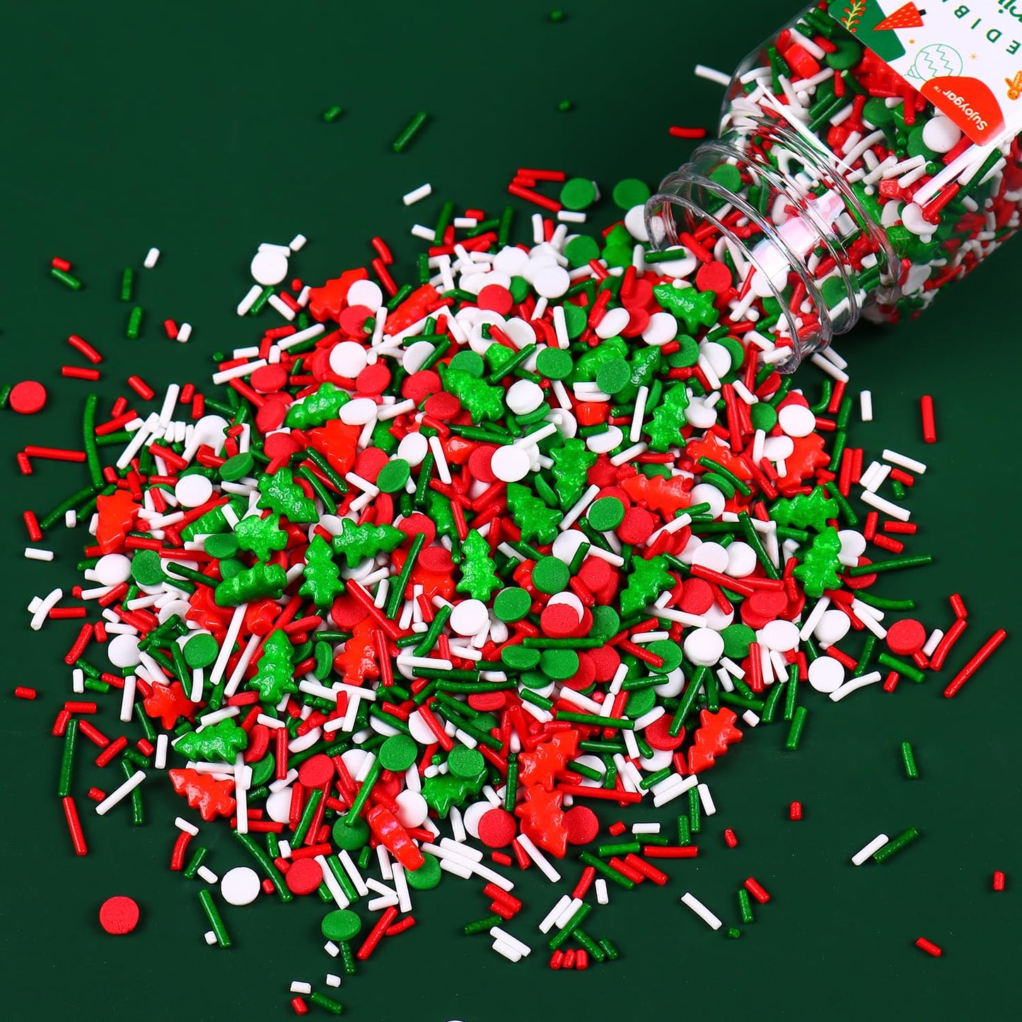 Christmas Sprinkles For Cake Decorating, 3.52Oz Edible Christmas Sprinkles, Red Green Sprinkles For Cupcake Toppers Baking Cooki