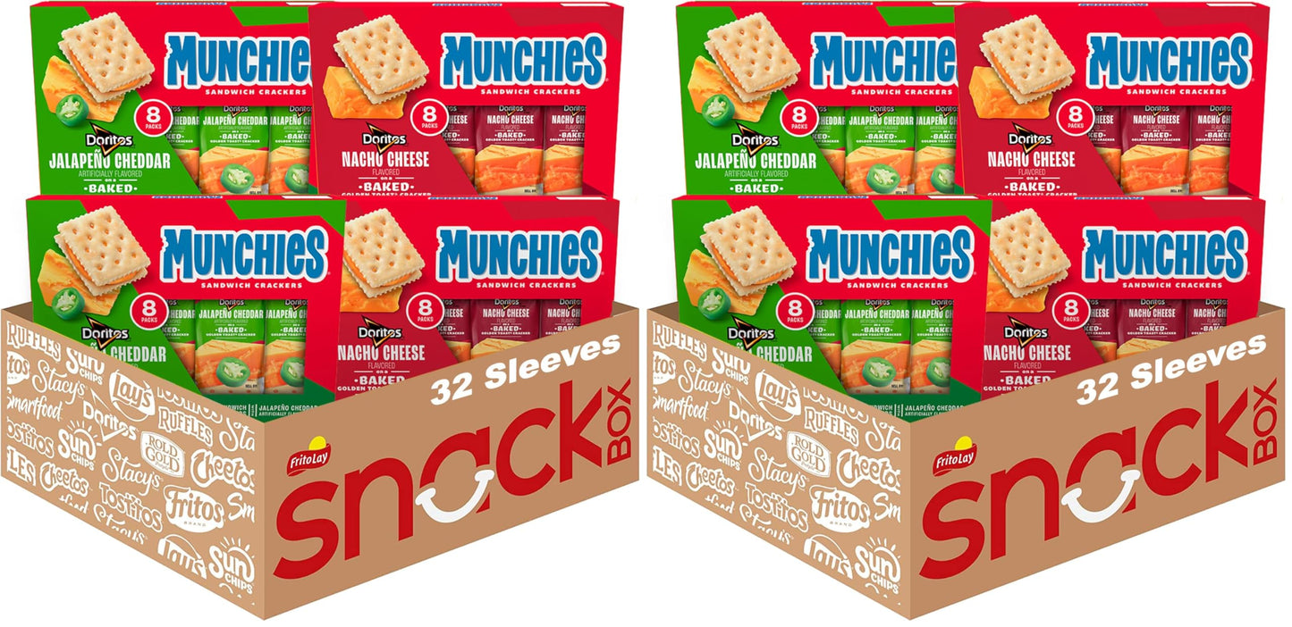 Munchies Baked Sandwich Crackers Variety Pack, Doritos Nacho Cheese and Doritos Jalapeno Cheddar, 1.38 Oz sleeves (Pack of 64)