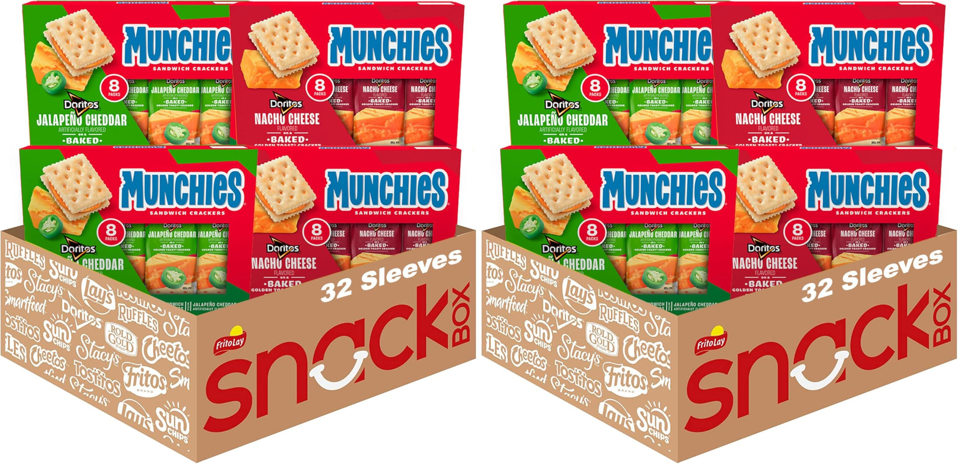 Munchies Baked Sandwich Crackers Variety Pack, Doritos Nacho Cheese and Doritos Jalapeno Cheddar, 1.38 Oz sleeves (Pack of 64)
