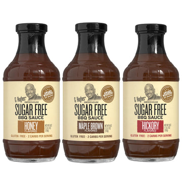 G Hughes Sugar Free, BBQ Sauce Variety Pack - Maple Brown, Honey, & Hickory, Gluten Free Barbecue Sauces, Sugar Free BBQ Sauces,